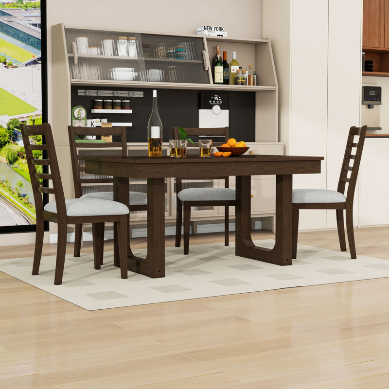 Ensemble de table de salle à manger 5 pièces, table de salle à manger extensible avec rallonge amovible et chaises rembourrées
