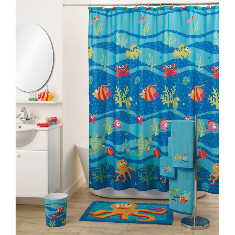 Blue Plastic Sea Life Kids Wastebasket