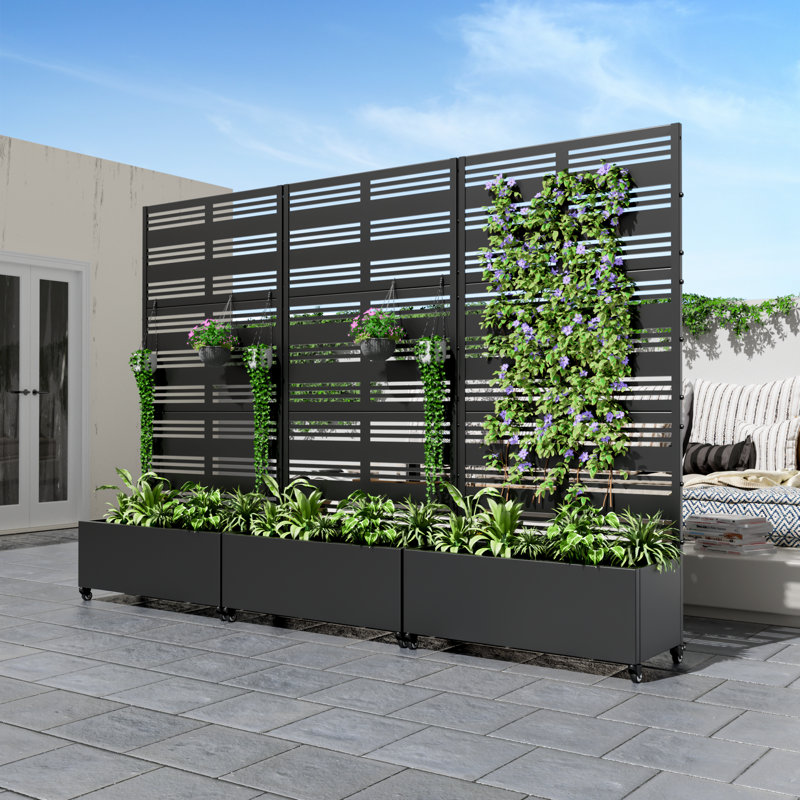 Metal Planter Box with Trellis with Wheels, 72" H x 35" W x 16" D