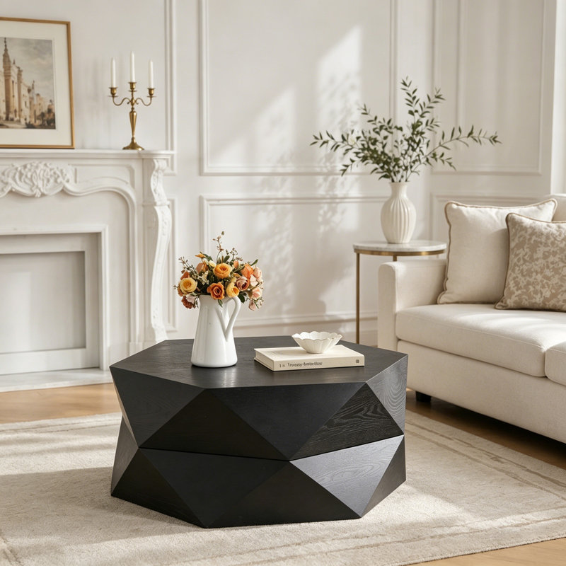 Table basse avec rangement, Noir, 36.61"W