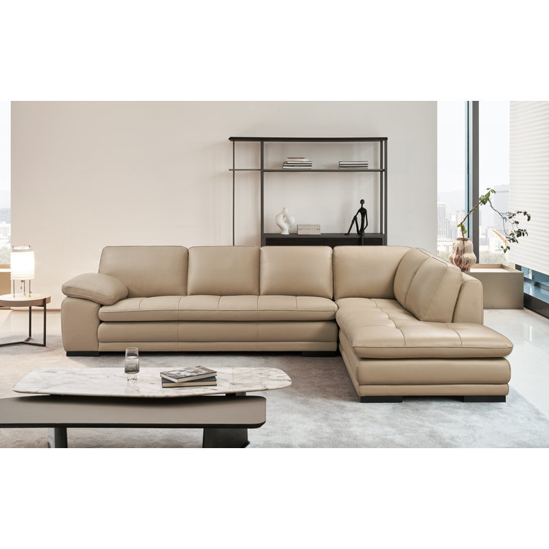 124" Wide Leather Match Sofa & Chaise, Right Hand Facing, Taupe Leather Match