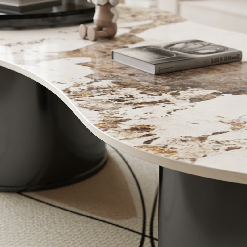 Table basse Modern Slate Home, H 17,71 po x L 62,99 po x l 31,49 po, Blanc/Noir/Taupe