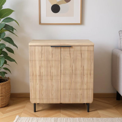 35" Oak Wood Textured Door Accent Cabinet With Two Doors by Latitude Run
