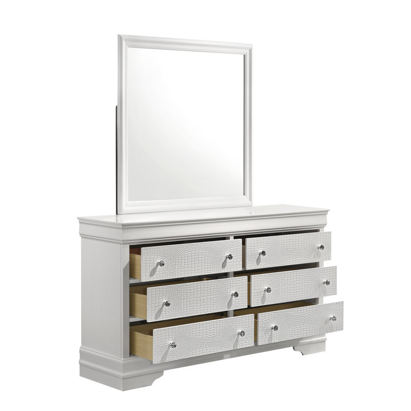 Ensemble de chambre avec grand lit 4 pièces avec tête de lit à DEL en bois Blaze, Blanc, Grand lit