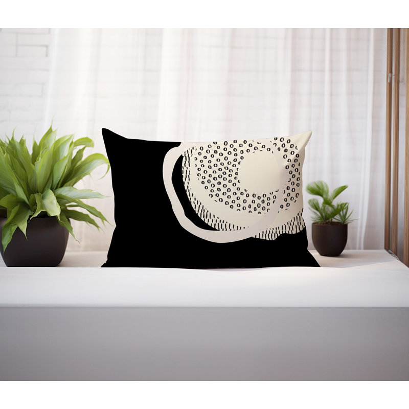 Coussin lombaire réversible intérieur / extérieur Vikka, H 18 po x l 25 po, Blanc cassé / noir