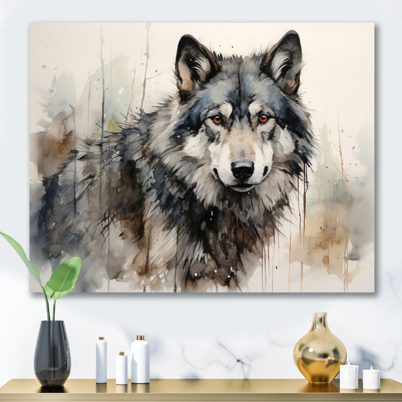 Loup solitaire - Décoration murale loup, Sans cadre, H 34 po x l 44 po, Toile tendue