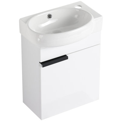 Meuble-lavabo avec lavabo, 40 cm (16 pouces), idéal pour les petites salles de bain, fermeture amortie, fixation murale, porte coulissante, lavabo.