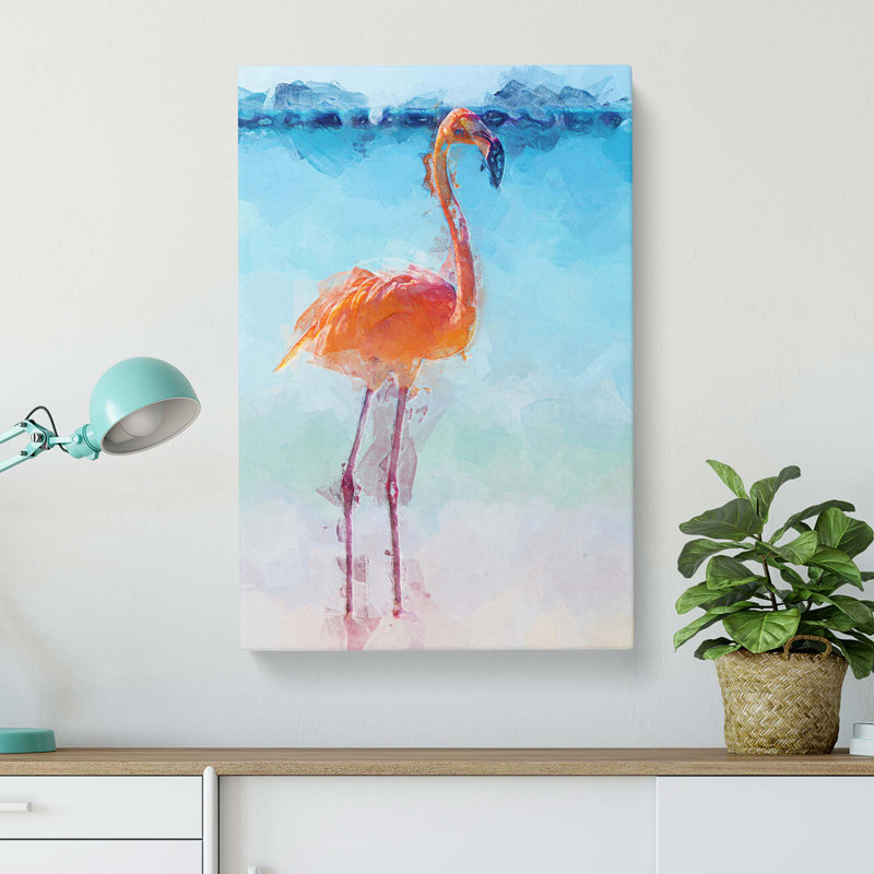 Lone Flamingo - Print, 61cm H x 40.6cm W x 3cm D, Wrapped Canvas