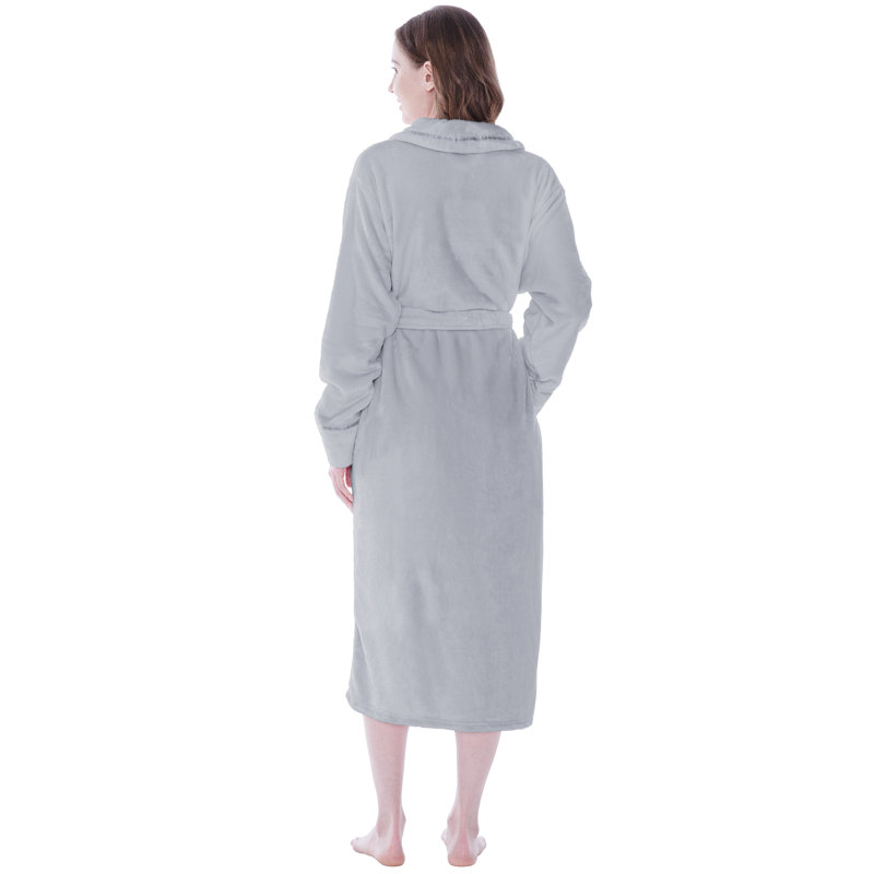 Peignoir mi-mollet en molleton avec poches, Gris clair, 2TG