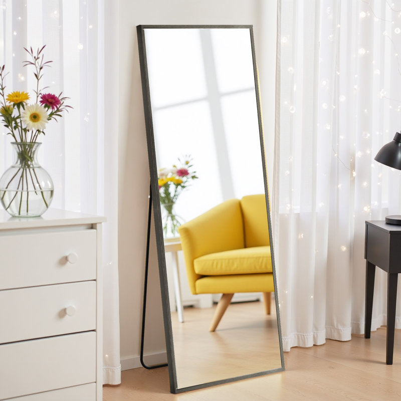 Full Length Mirror, Floor Mirror Standing Hanging Or Leaning Against Wall, Suitable For Bedroom, 59" x 16", Black
