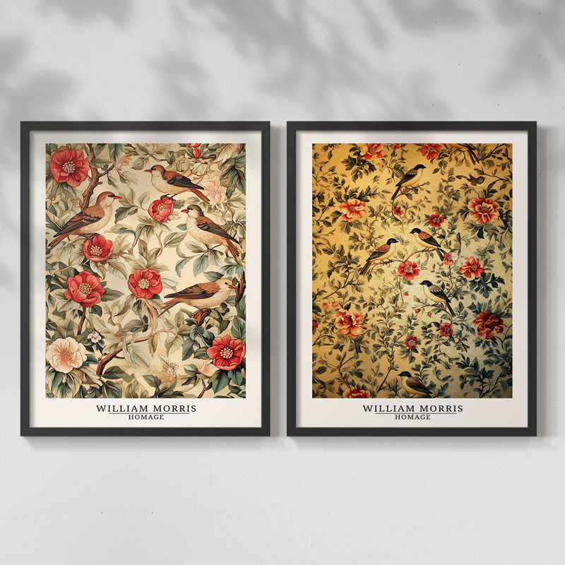 WM MORRIS Series CLII-Premium Framed Print -Ready to Hang - No Nails Required - No Nails Required, 21" H x 34" W, Black