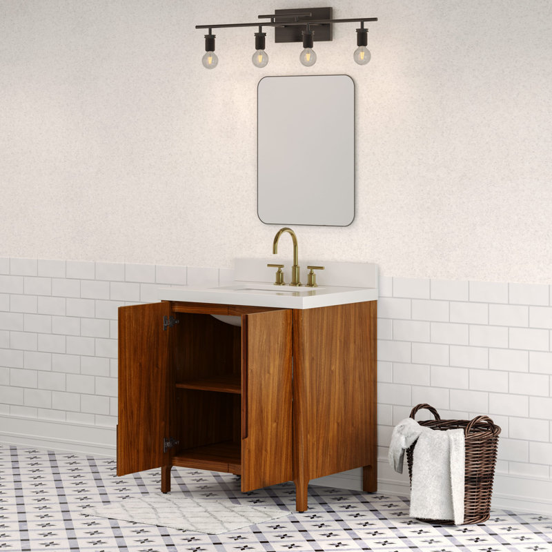Sequoia 30 In. Single Sink Whitebrook Engineered Marble Countertop Bath Vanity With Faucet, Noir Juglans, Gold