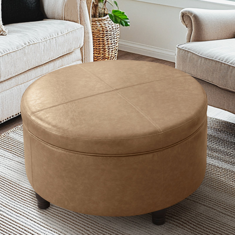 Repose-pieds rond avec rangement en similicuir Duanys, Marron clair