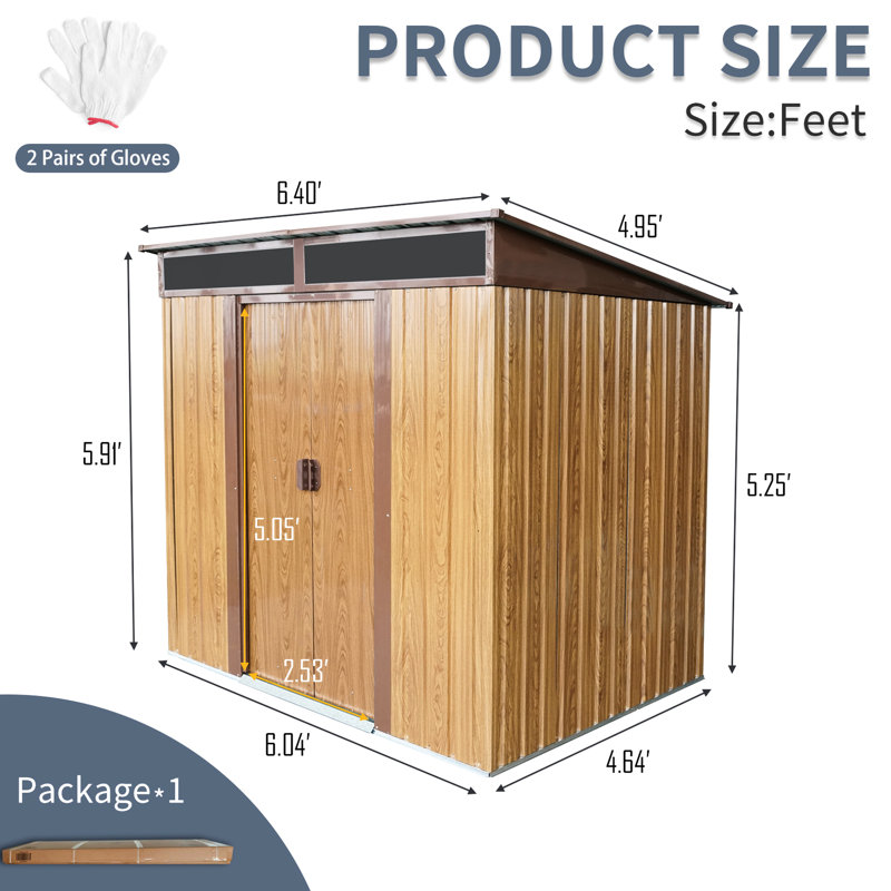 Armoire de rangement en métal pour l'extérieur en acier galvanisé et aluminium de 6 pi x 5 pi, support de fondation, portes coulissantes et serrure, méthode d'assemblage facile, café en cabine, panneaux de construction robustes en aluminium