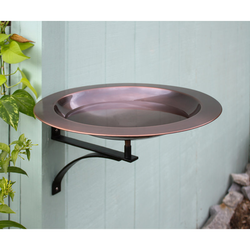 18" Classic Copper Birdbath with Wall Mount Bracket