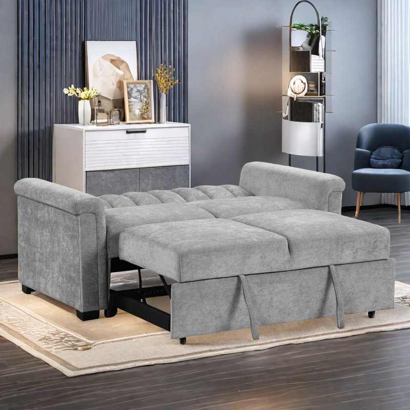 Kynzee 2-in-1 Convertible Sofa Bed with Adjustable Positions and and Black Plastic Feet, Gray