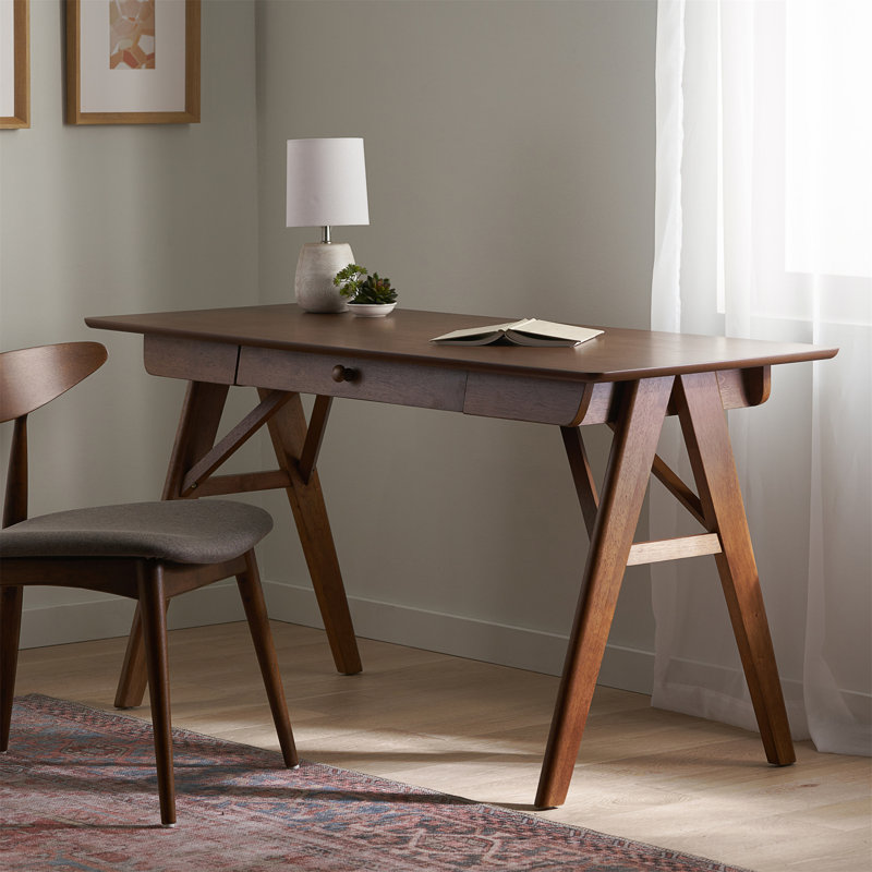 Wood Desk With Drawers (Not Include Stools)