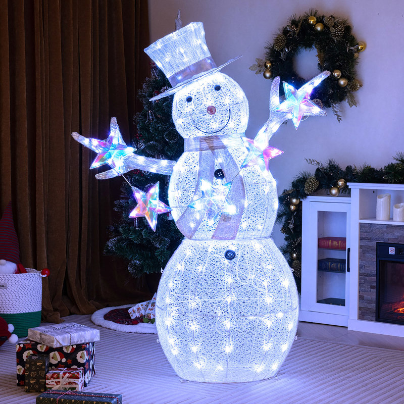 The Snow Aisle® - Bonhomme de neige illuminé 5 pi avec foulard et attaches à fermeture éclair et piquets de sol avec 140 lumières DEL