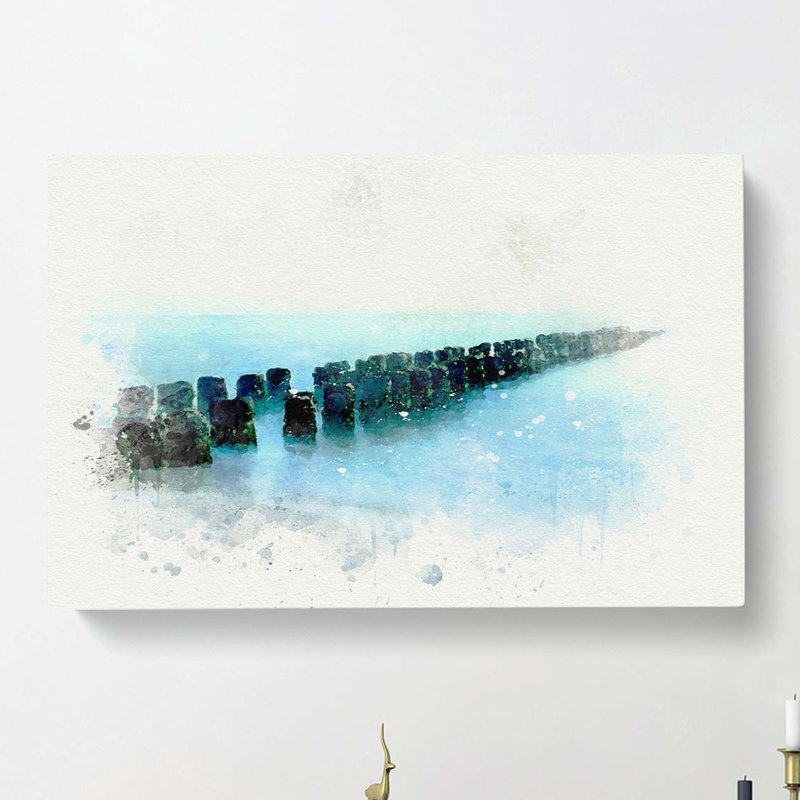 Breakwater Within An Endless Sea In Abstract - Wrapped Canvas Print, 60cm H x 91cm W x 3cm D