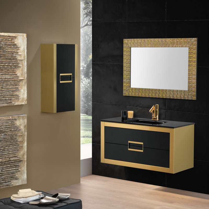 Danya Bathroom Cabinet with 2-doors, Black/Gold