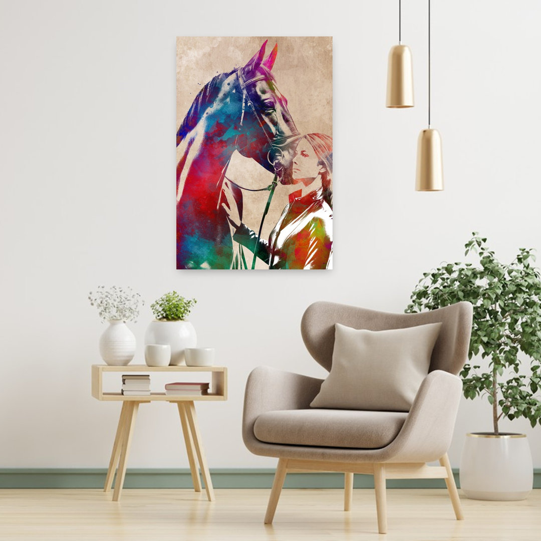 Watercolor Horse Connection Colorful Elegant Vibrant Horse Portrait Wall Art Print