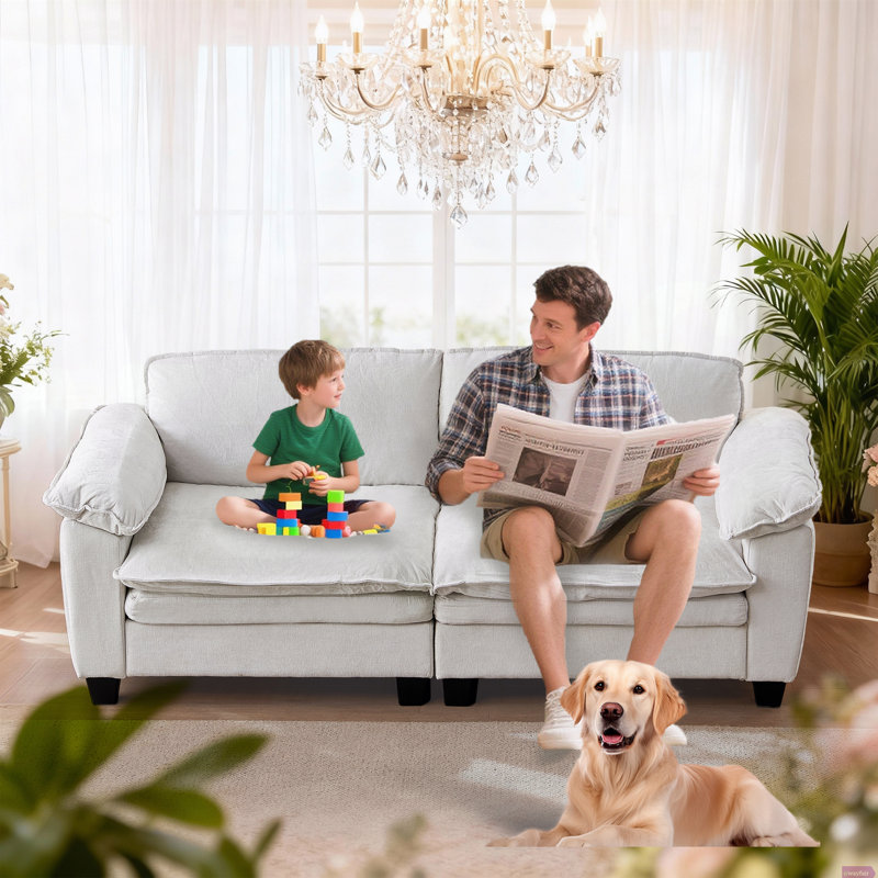 Mavretta 84.2" Loveseat Couch with Soft Chenille Upholstered Sofa, Beige Chenille