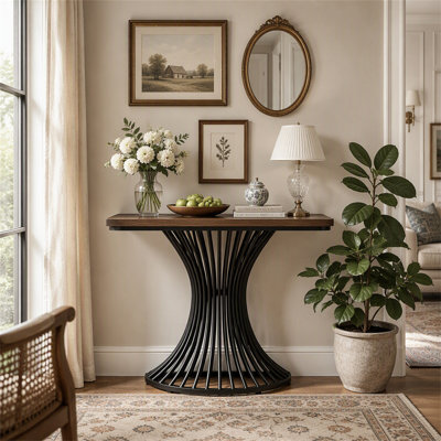 Console de 99 cm (39 pouces), table d'appoint pour canapé avec piètement géométrique en métal