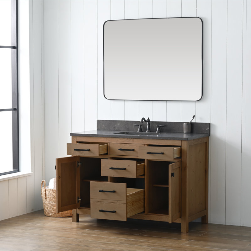 Ajiya 48" Single Bathroom Vanity, Textured Natural/Matte Black, Carrara White