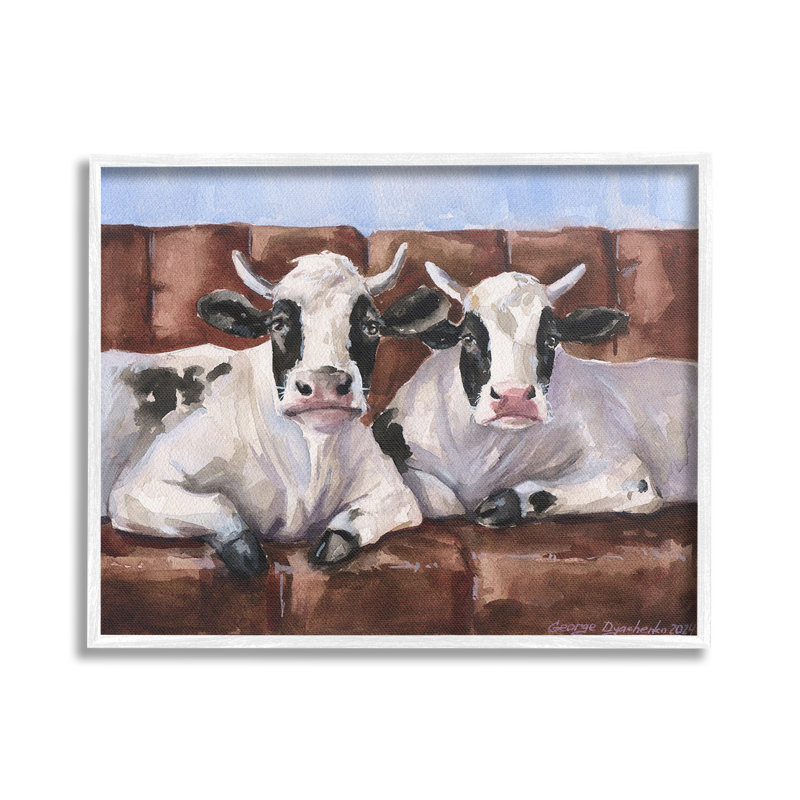 «Cows on Farmhouse Couch», art giclée par GeorgeDyachenkoArt, Giclée encadrée blanc bord de mer, H 24 po x l 30 po