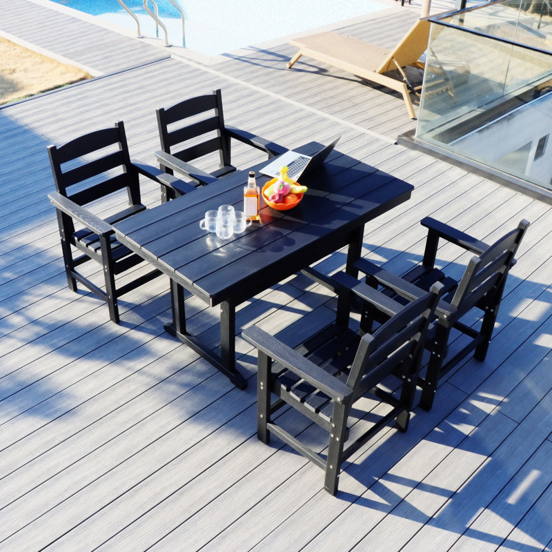 Ensemble de mobilier d'extérieur 5 pièces en PEHD pour 4 personnes, Noir, 4