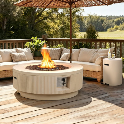 2-Piece 36" Outdoor Fire Pit Table Set with Tank Cover, 50,000 BTU Propane Fire Table for Patio, Backyard & Garden, Includes Lid, Lava Rocks & Waterproof Cover