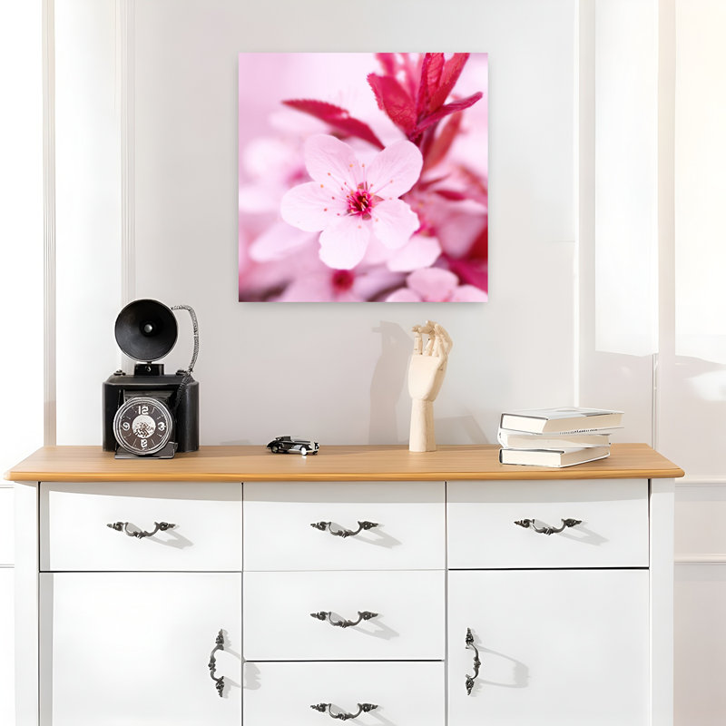 Art floral contemporain rose, H 18 po x l 18 po