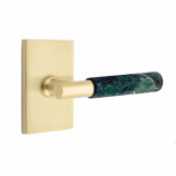 Emtek Select Passage Leverset, Modern Rect. Rosette, T-Bar Stem, Green Marble Handle, LH-5.875" W x 5.875" L
