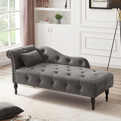 Chaise longue capitonnée à boutons avec 1 coussin (conception du bras gauche illustrée sur la photo)
