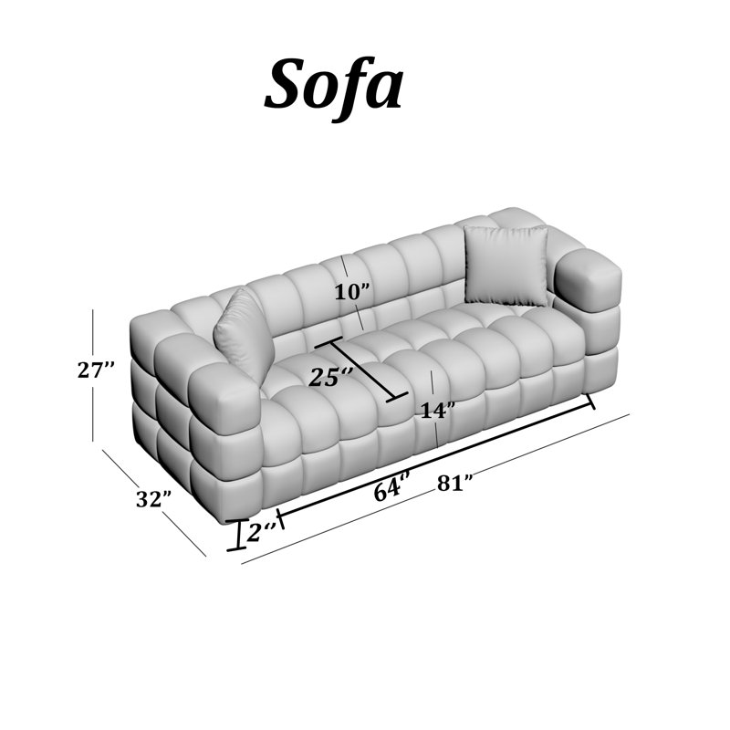 ‌Kyanne Priyen 61" Upholstered Square Arm Loveseat With 2 Throw Pillows, Boucle Living Room Sofa Set, 61" W, Green