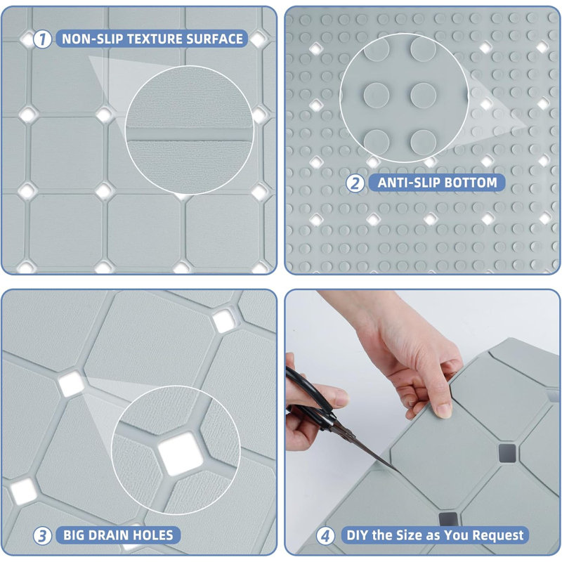 Tapis de douche en silicone antidérapant 21 po x 21 po gris