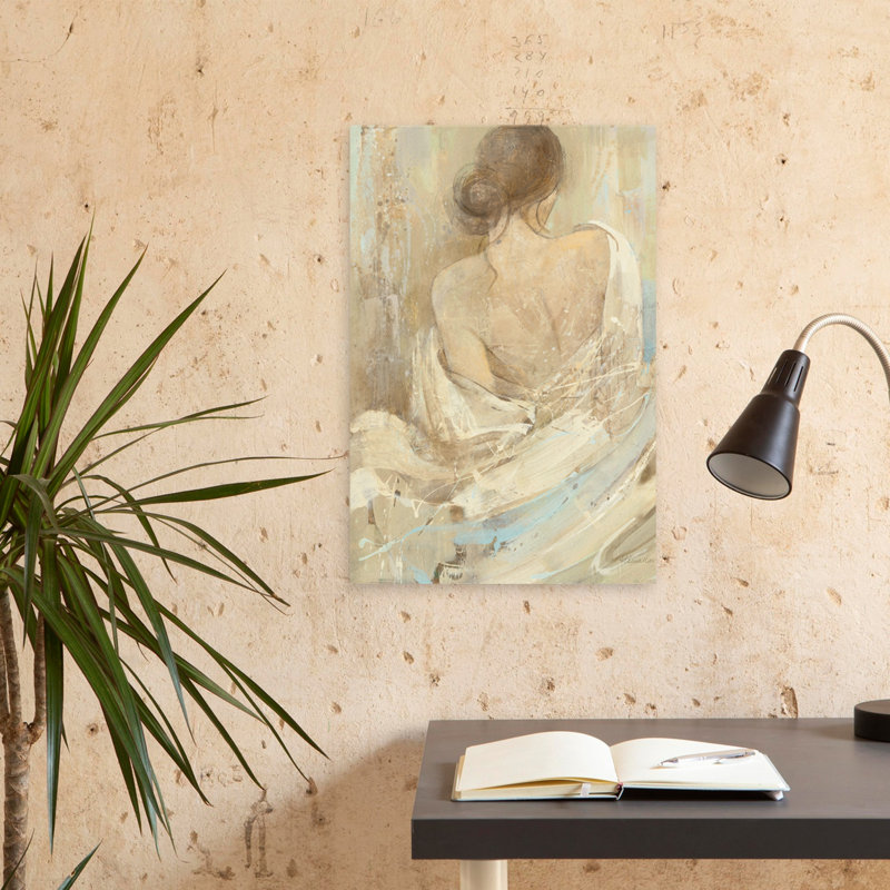 Étude abstraite de figure I contemporaine bleu gris brun féminin, H 24 po x l 16 po