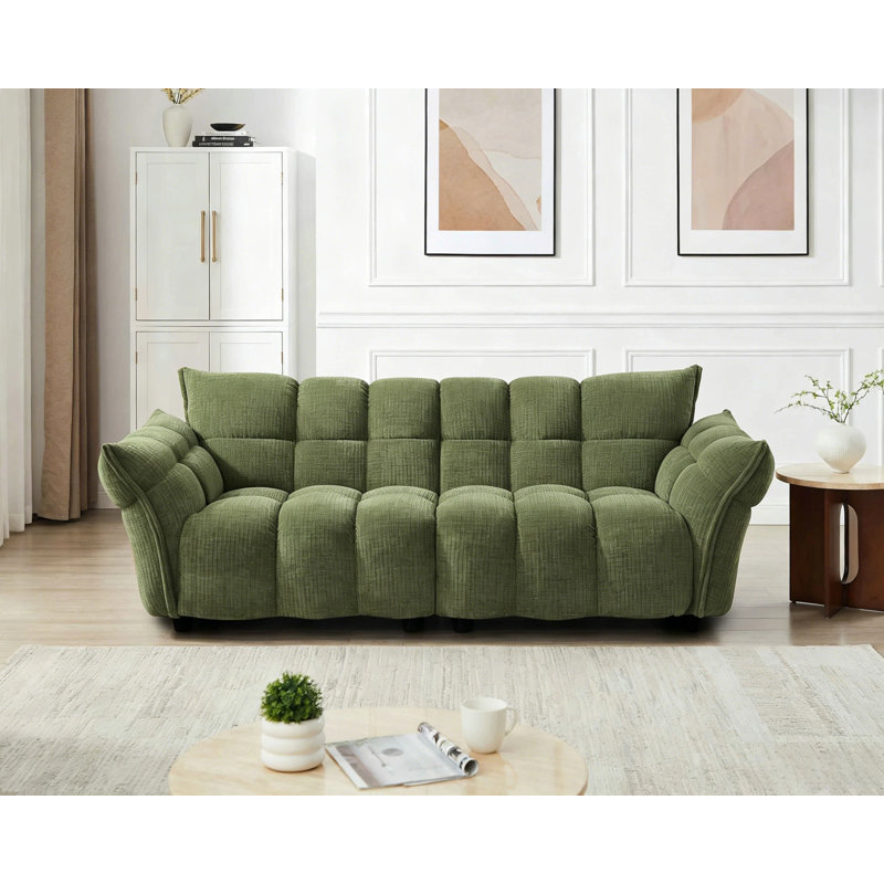 93.7" W Upholstered Modular Sofa, Green, 3