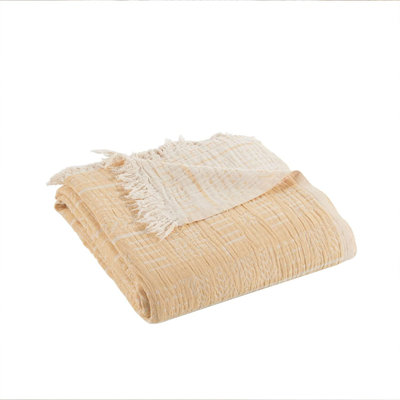 Washed 100% Cotton 3-ply Muslin Reversible Throw / Bedspread Queen size