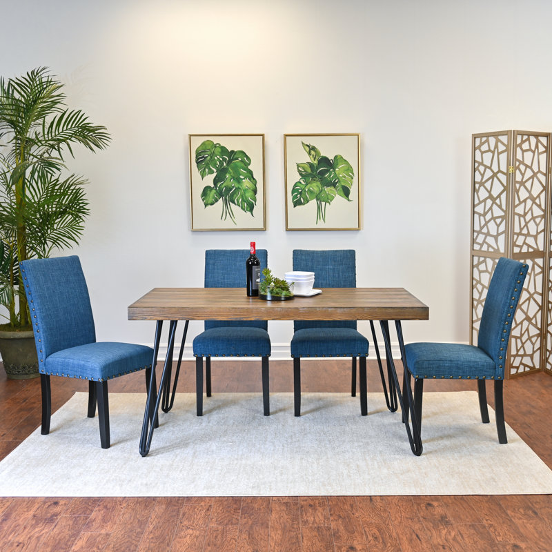 Ensemble de salle à manger 6 pièces Amisos, table de salle à manger en épingle à cheveux avec 4 chaises et banc de revêtement, 3 options de couleur
