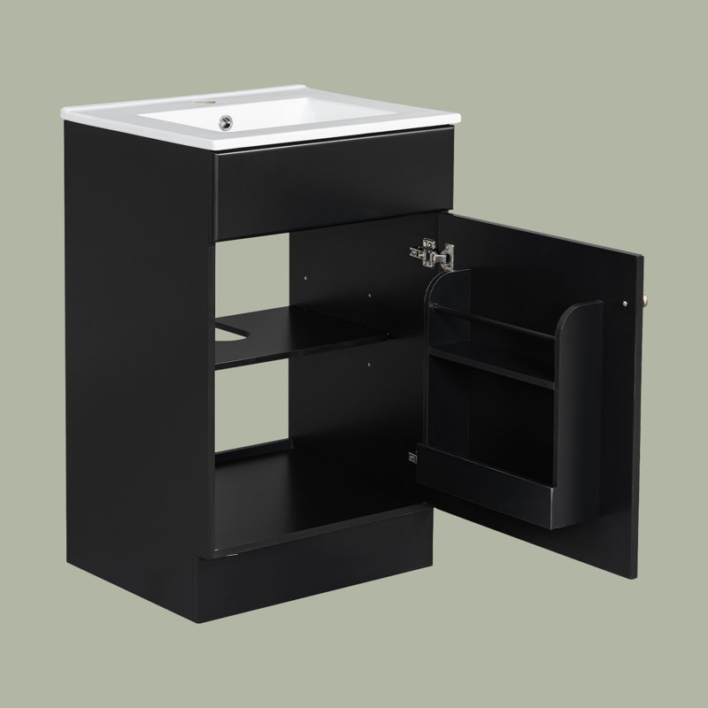 20" Bathroom Vanity Cabinet With Ceramic Sink, Black