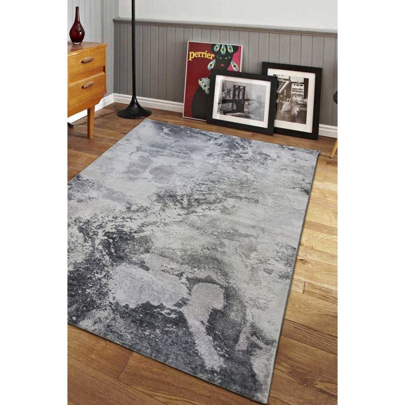 Tapis rectangulaire gris en polypropylène tissé à la machine 6 pi 7 po x 9 pi 6 po, Rectangle 6 pi 7 po x 9 pi 6 po