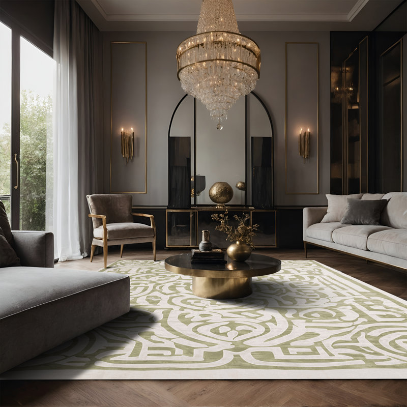 Tapis beige soyeux et moelleux, Rectangle 7 pi x 9 pi