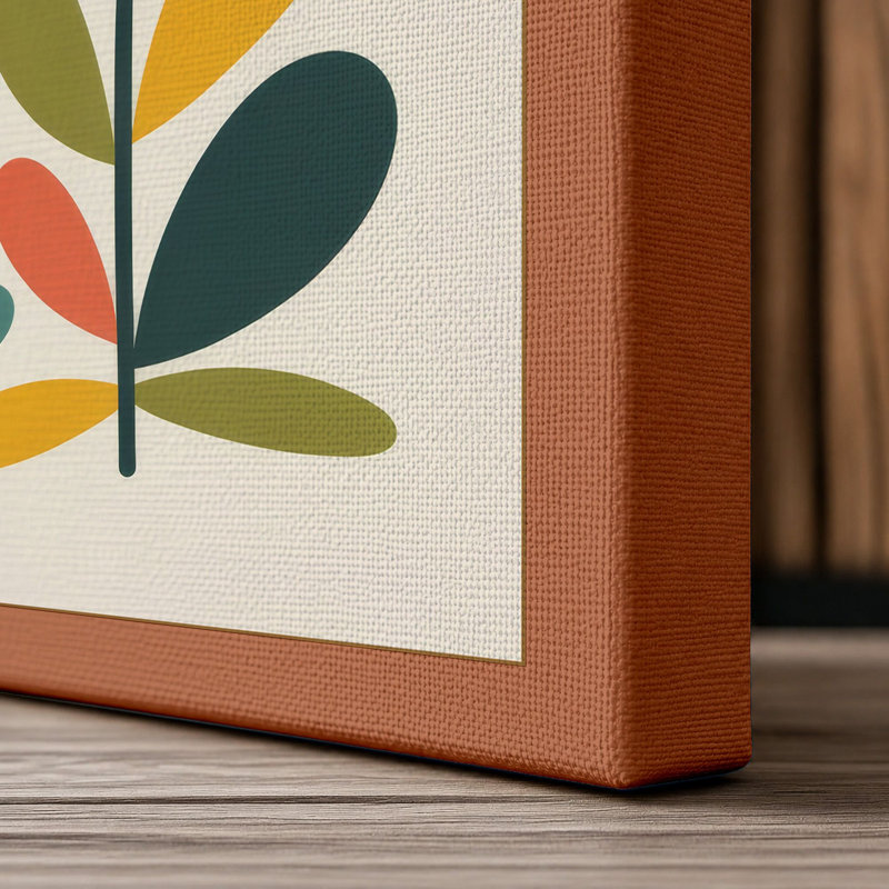 Golden Blooms Mid-Century - Wrapped Canvas, 18x12 - 45.7 x 30.5 cm, Terracotta Border