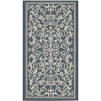 Tapis d'intérieur / extérieur bleu marine / beige Galena