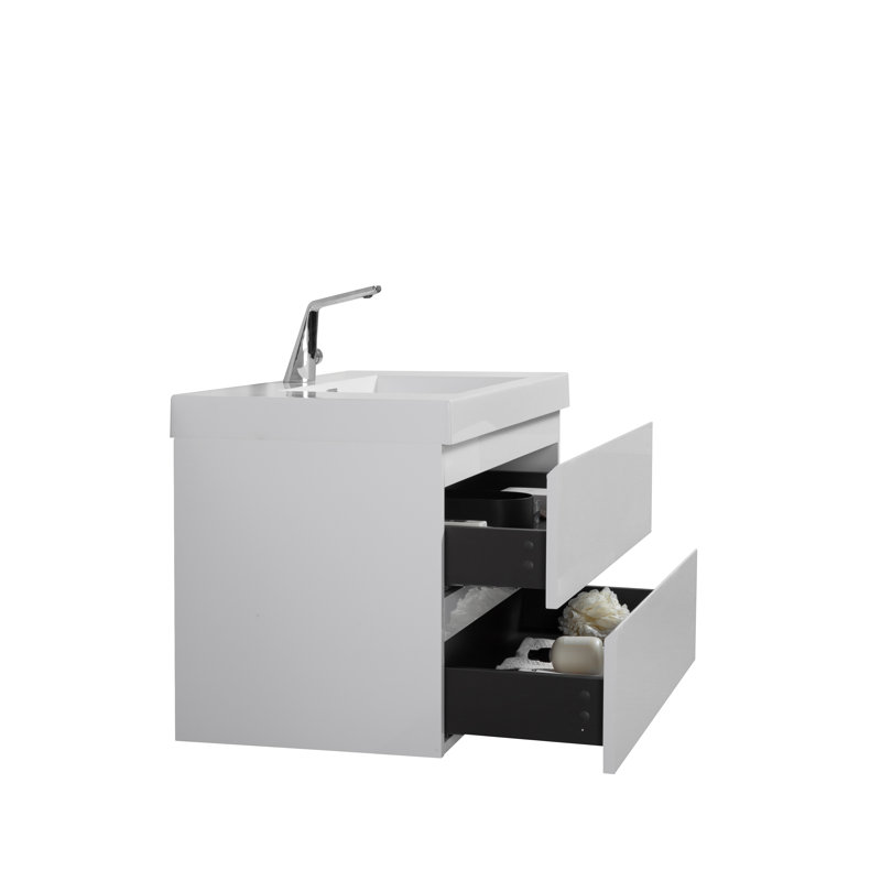 Dani-Erin 36 po L x 19 po P 2 tiroirs Meuble-lavabo avec évier simple et Comptoir en Polymarbre blanc