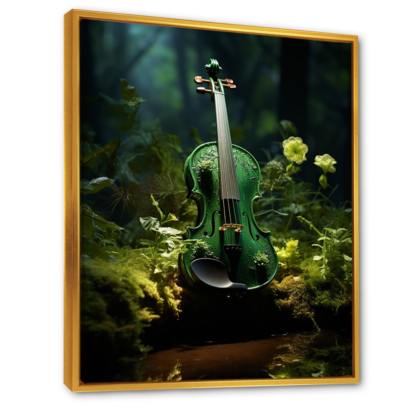 «Violin Verdure In The Forest I», reproduction sur toile, Cadre flottant doré, H 44 po x l 34 po x P 1,5 po