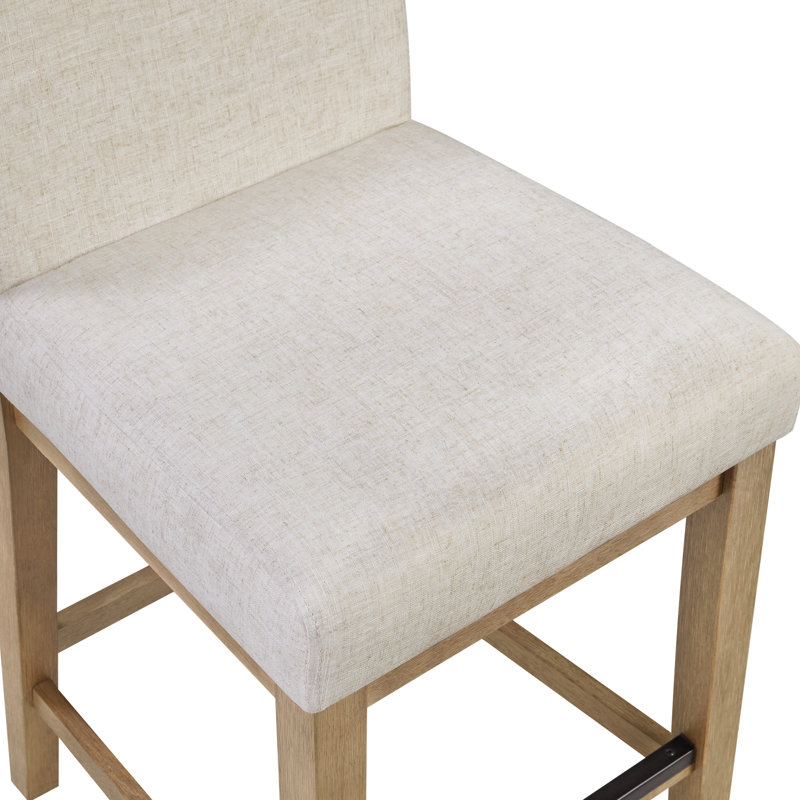 18'' Wide Upholstered Square Seat Rubber Wood Low Back Counter Height Bar Stools, 4