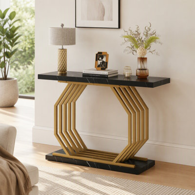 Console en faux marbre, canapé d'appoint 40 "avec base géométrique en métal