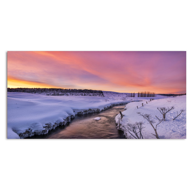 Coucher de soleil sur la rivière «Winter Sunset River», H 24 po x l 36 po x P 1 po, Toile tendue